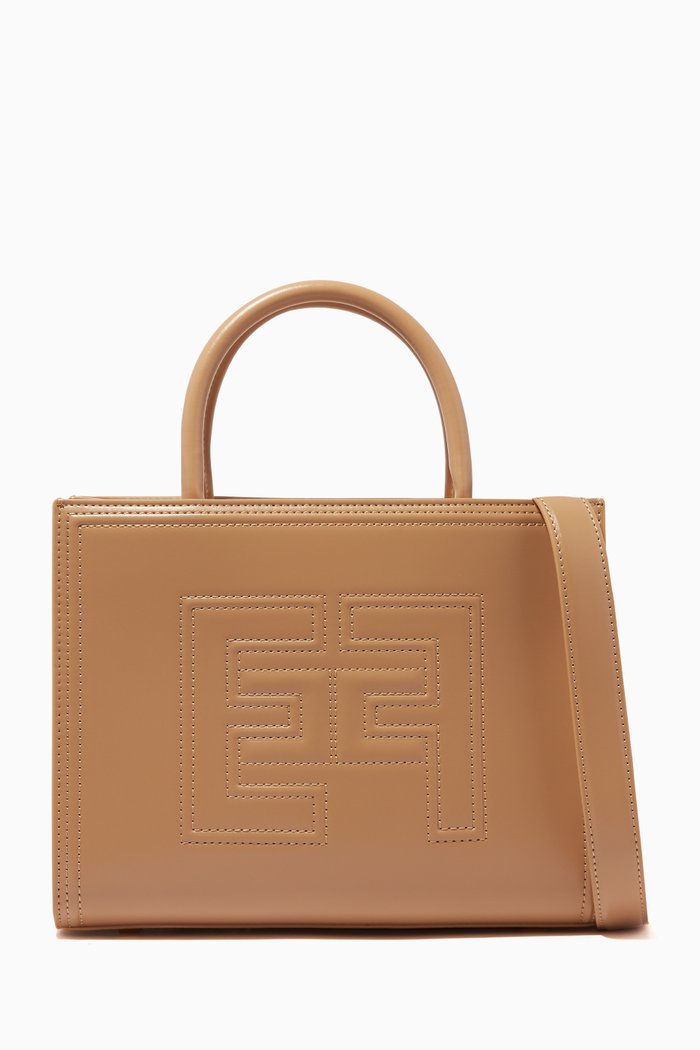 Small EF Embossed Tote Bag in Faux-leather, Brown