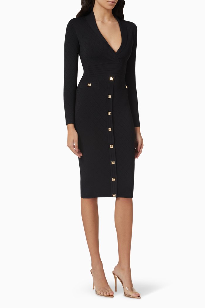 

Stud Embellished V-neck Dress in Viscose-blend, Black