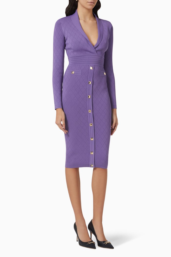 

Stud Embellished V-neck Dress in Viscose-blend, Purple