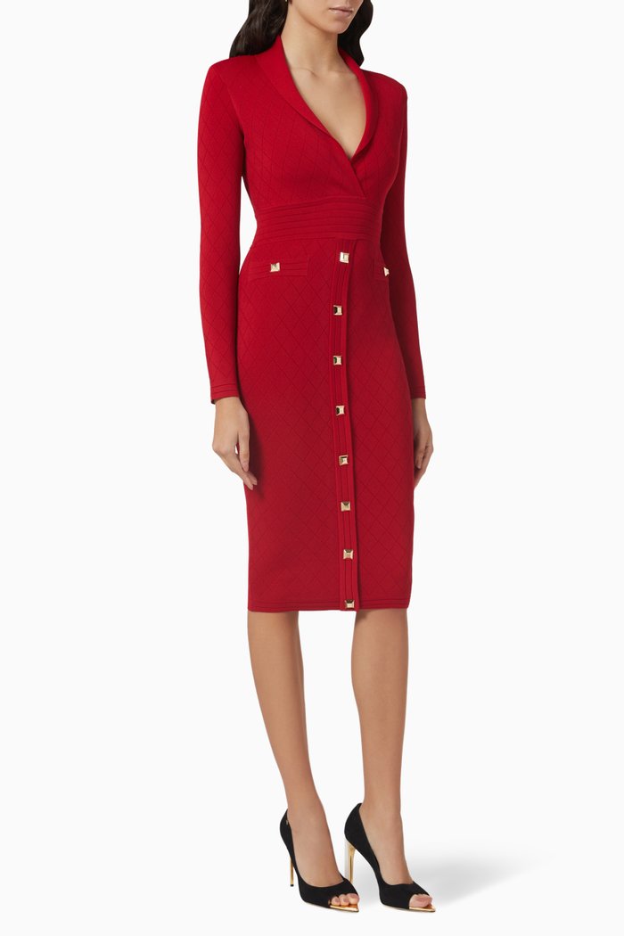 

Stud Embellished V-neck Dress in Viscose-blend, Red