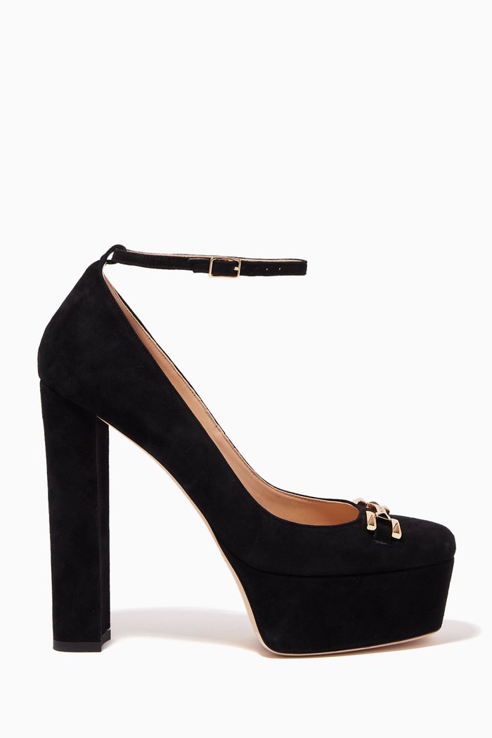 

Logo Platform Pumps in Suede, Black
