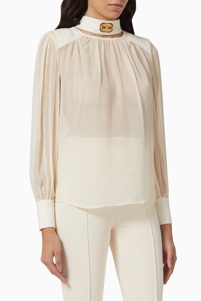 

High Collared Blouse in Silk, White