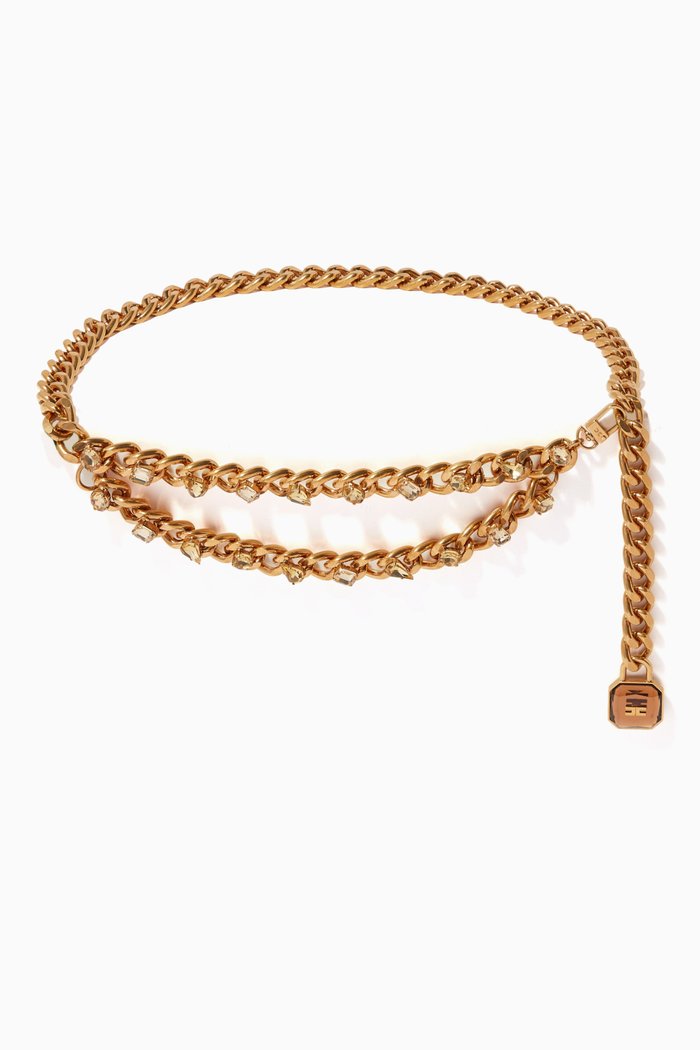 

High-waist Rhinestones Chain Belt in Metal, Brown