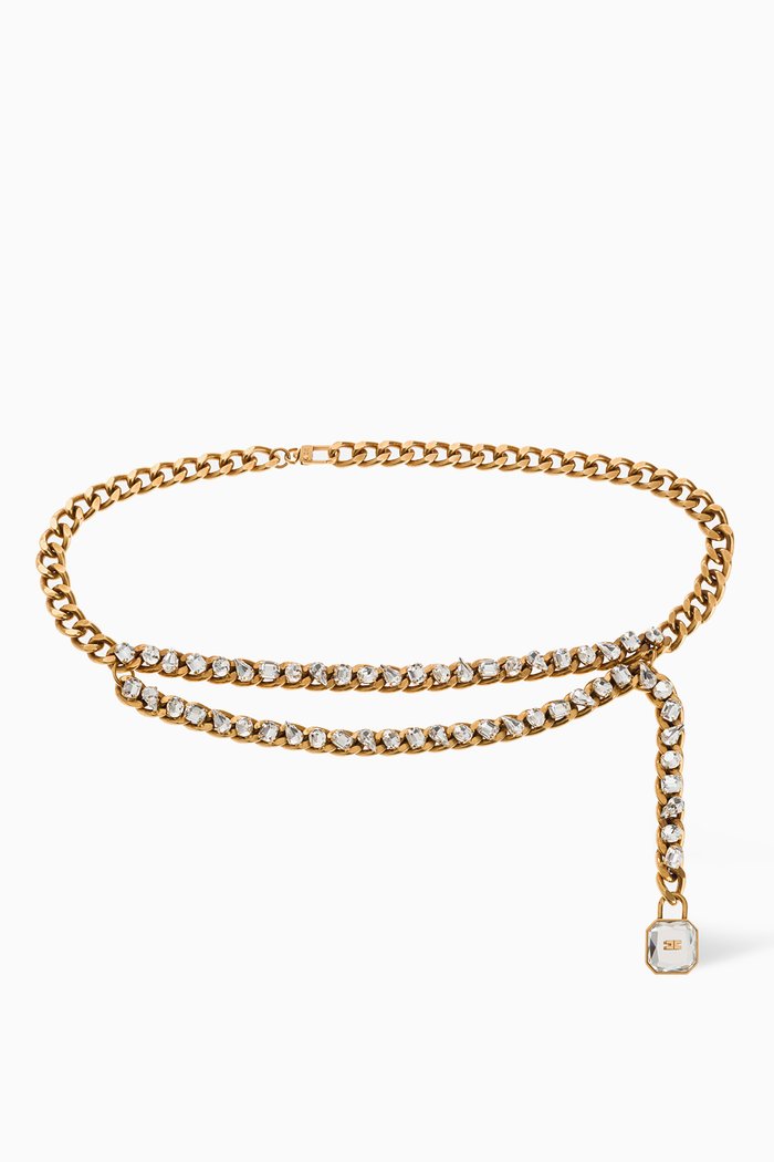 

High-waist Rhinestones Chain Belt in Metal, Multicolour