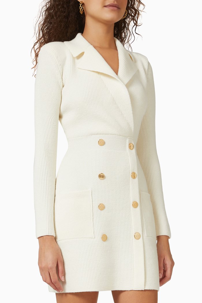

Double-breasted Coat Dress in Wool Rib-knit, Neutral