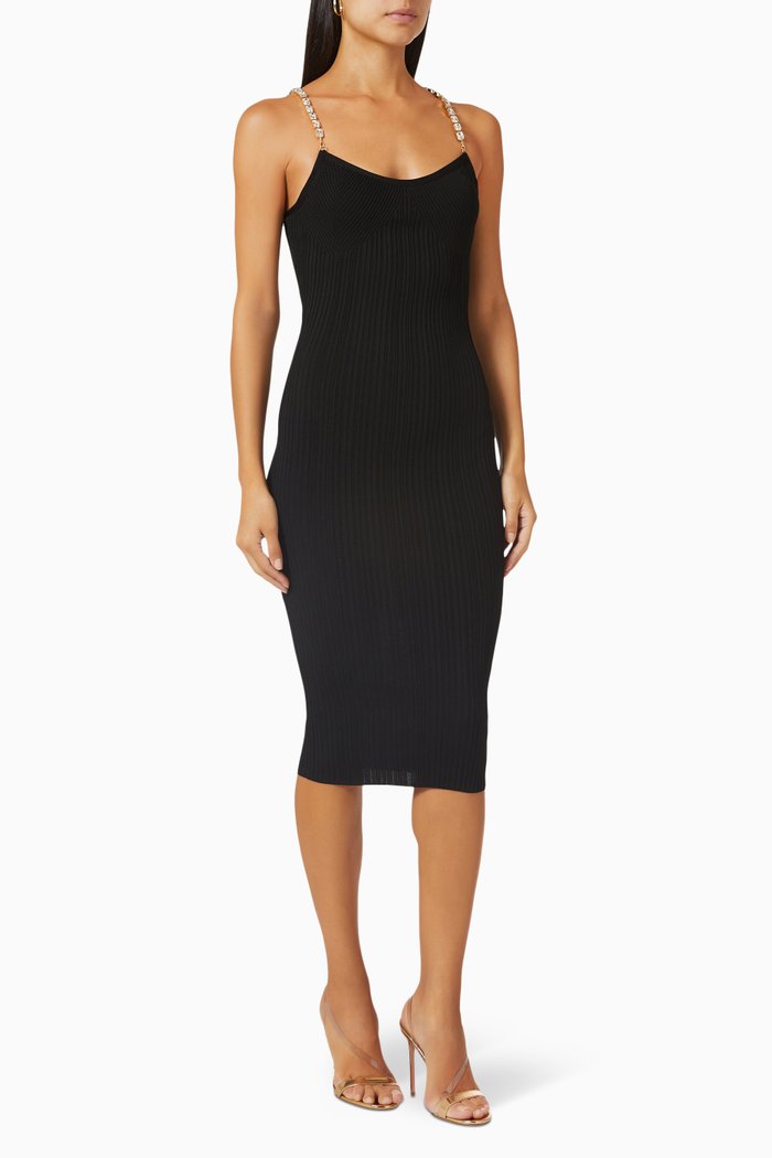 

Embellished Midi Dress in Viscose Knit, Black