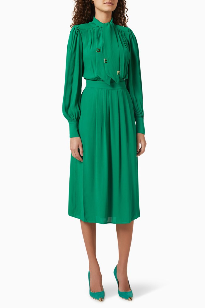 

Blouse Midi Dress in Georgette, Green