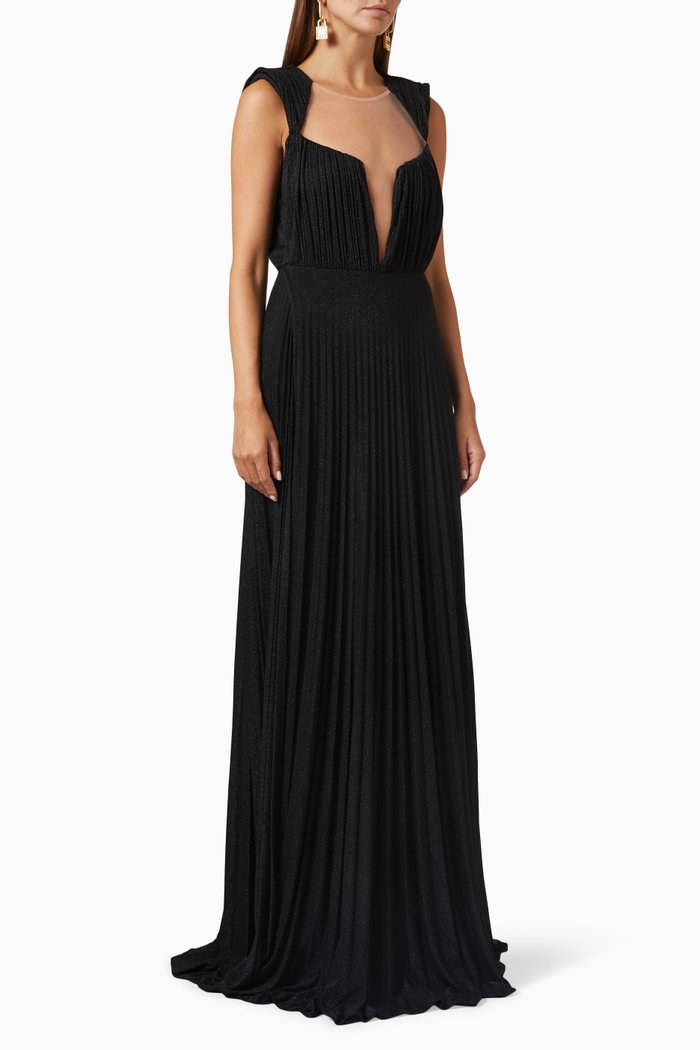 

Pleated Gown in Lurex Jersey, Black