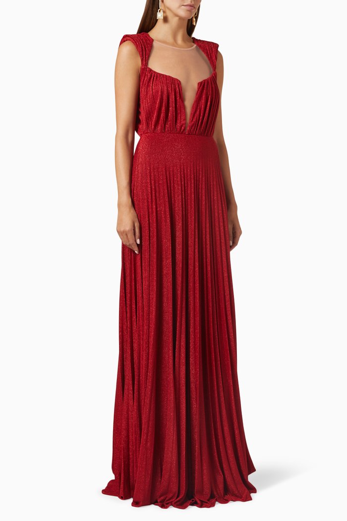 

Pleated Gown in Lurex Jersey, Red
