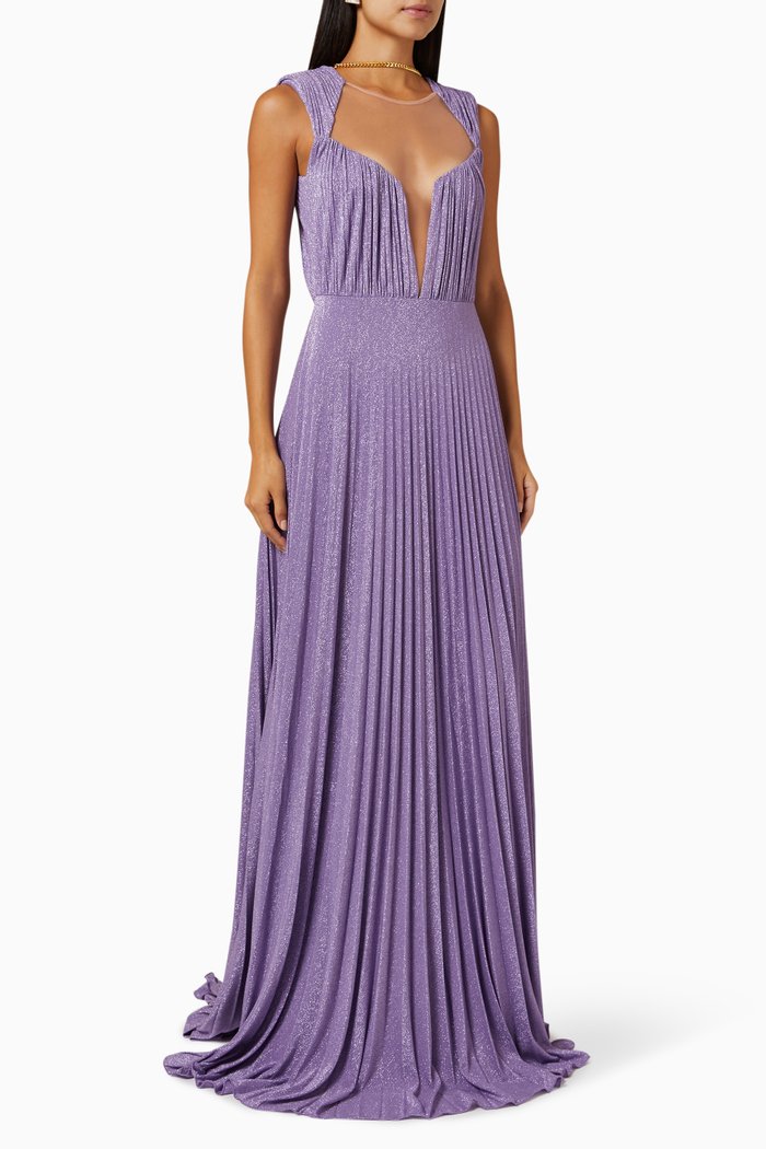 

Pleated Gown in Lurex Jersey, Purple