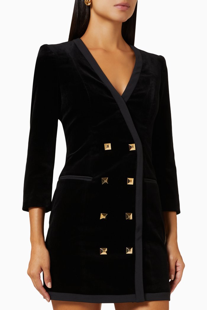 

Studded Mini Coat Dress in Velvet-cotton, Black