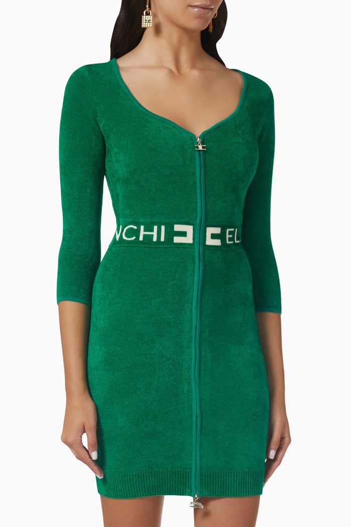 

Logo-waist Mini Dress in Chenille, Green