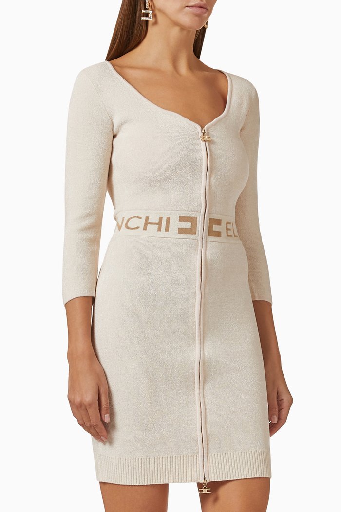 

Logo-waist Mini Dress in Chenille, Neutral