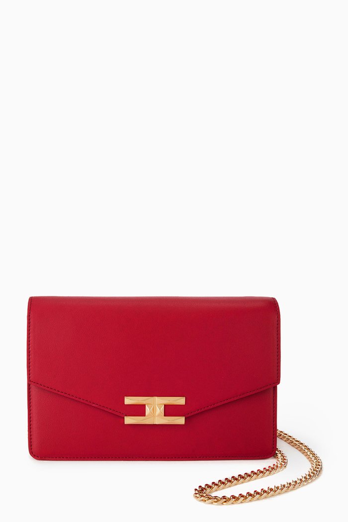 

Large Wallet on Chain Purse in Faux Smooth Leather, Red