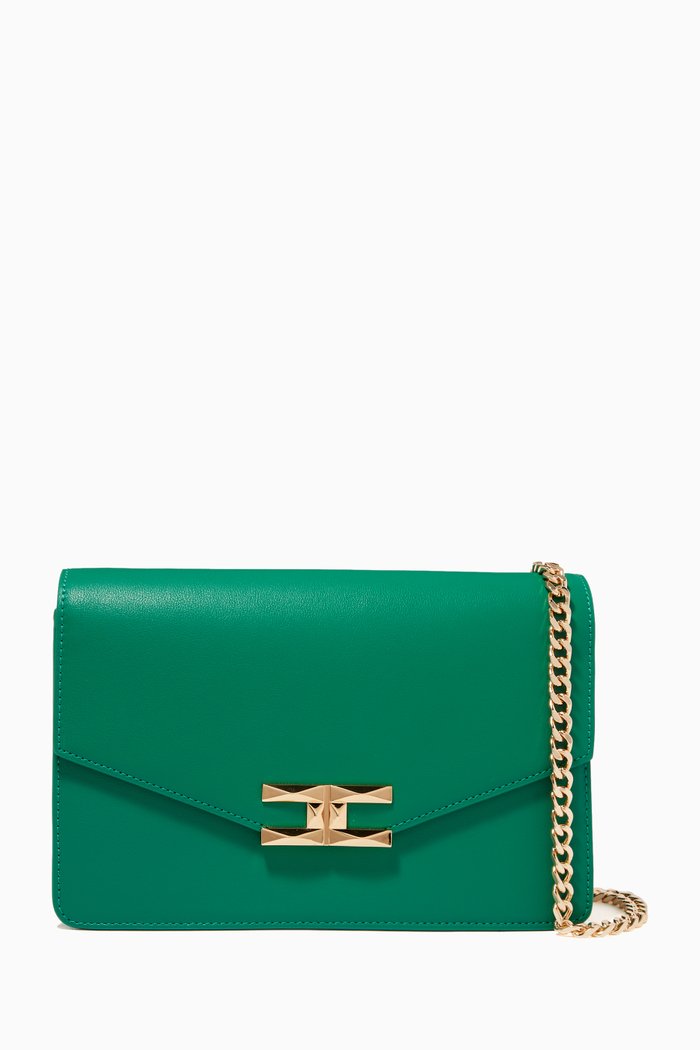

Large Wallet on Chain Purse in Faux Smooth Leather, Green