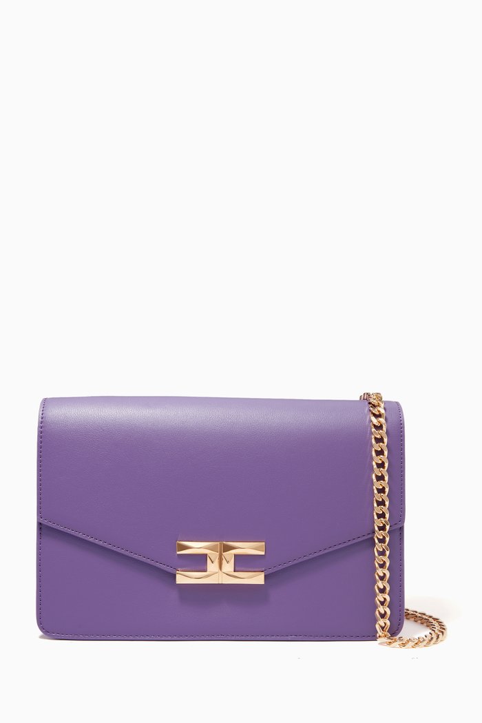 

Large Wallet on Chain Purse in Faux Smooth Leather, Purple