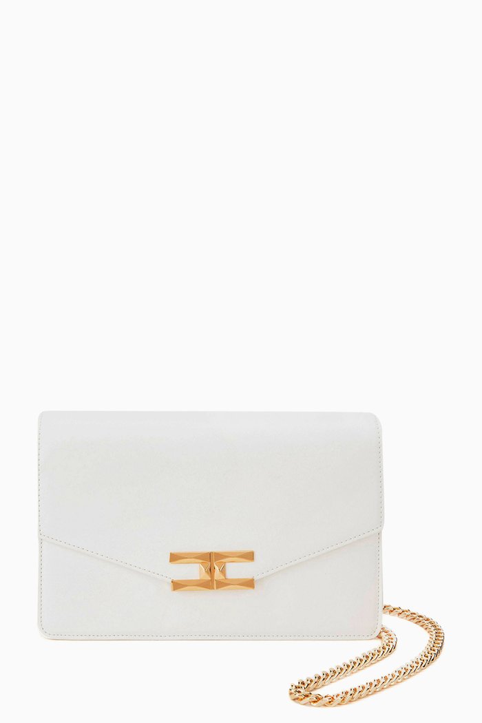 

Large Wallet on Chain Purse in Faux Smooth Leather, White