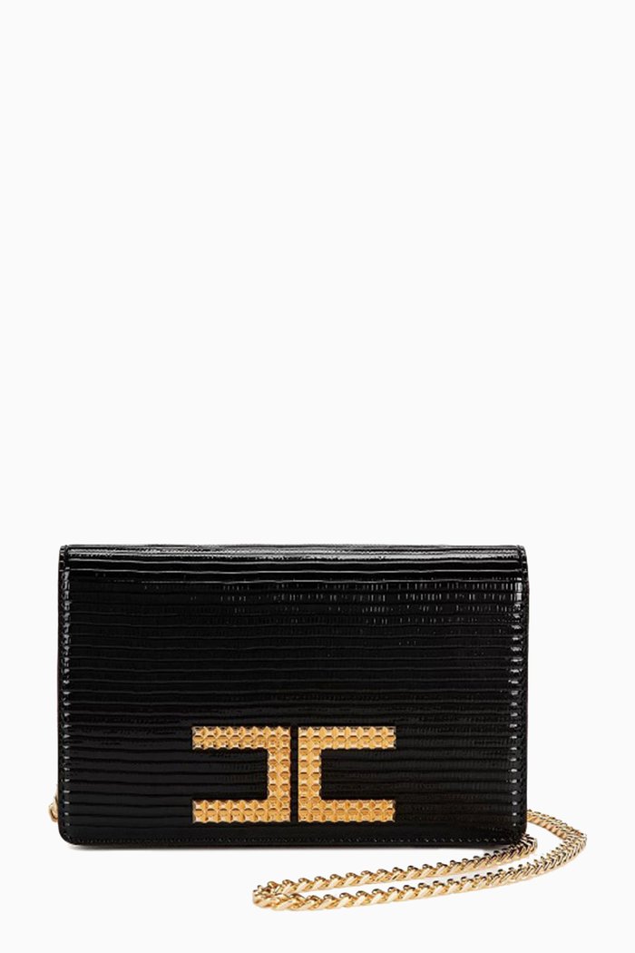 

EF Logo Crossbody Bag in Faux Leather, Black