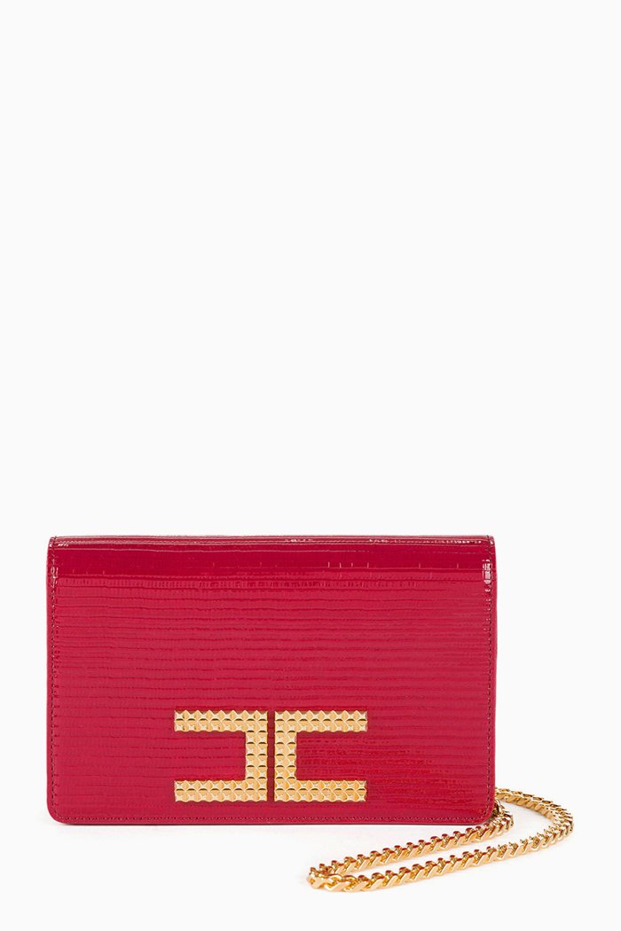 

EF Logo Crossbody Bag in Faux Leather, Red