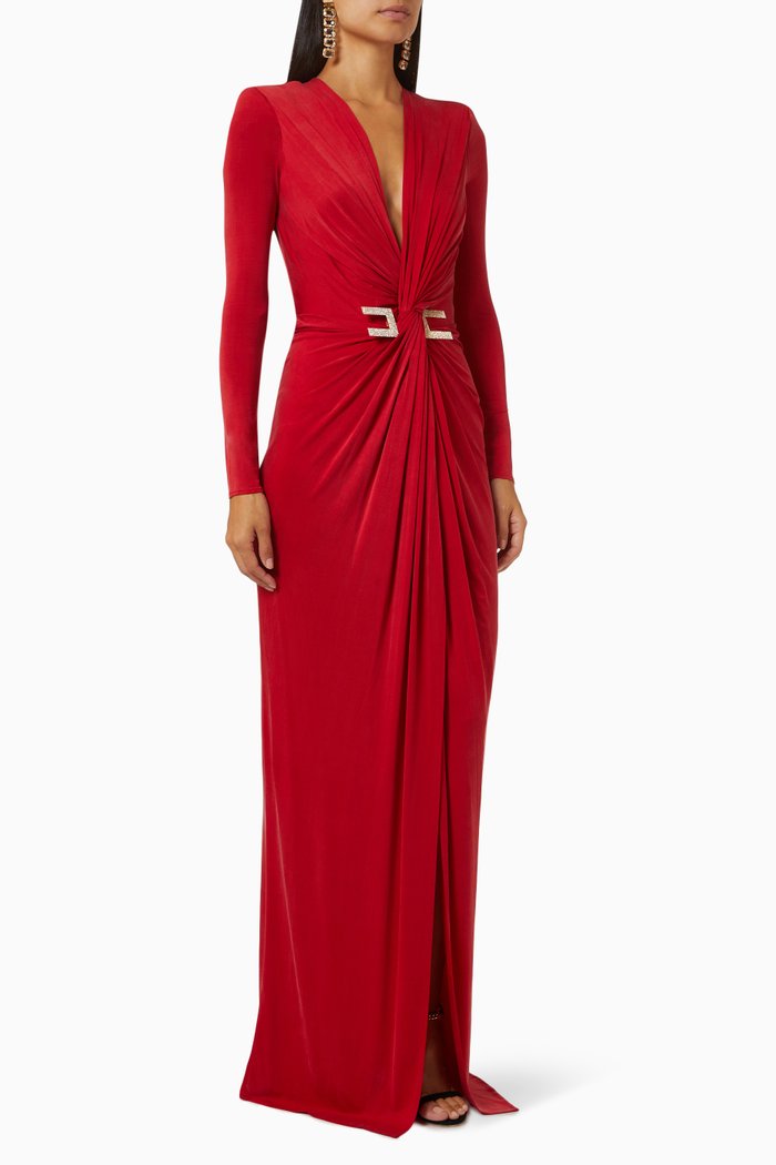 

Gathered Dress in Cupro Jersey, Red