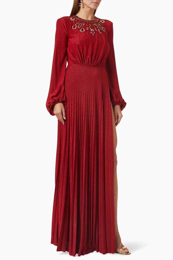 

Stone Embellished Dress in Lurex Jersey, Red