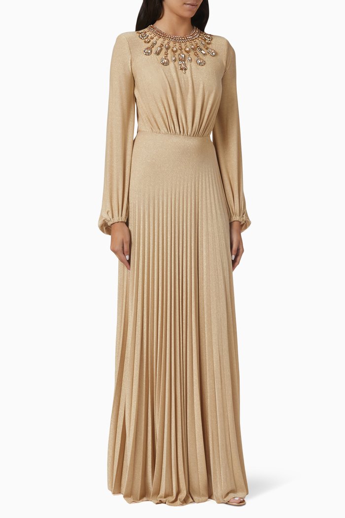 

Stone Embellished Dress in Lurex Jersey, Brown