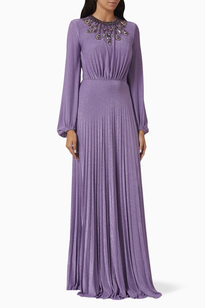 

Stone Embellished Dress in Lurex Jersey, Purple