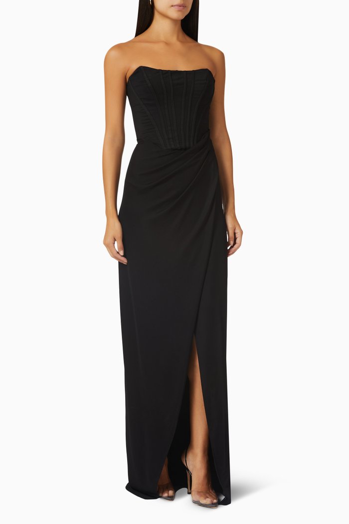

Red Carpet Slit Dress in Silk, Black
