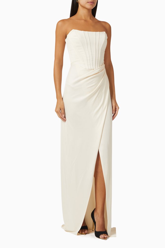 

Red Carpet Slit Dress in Silk, Neutral