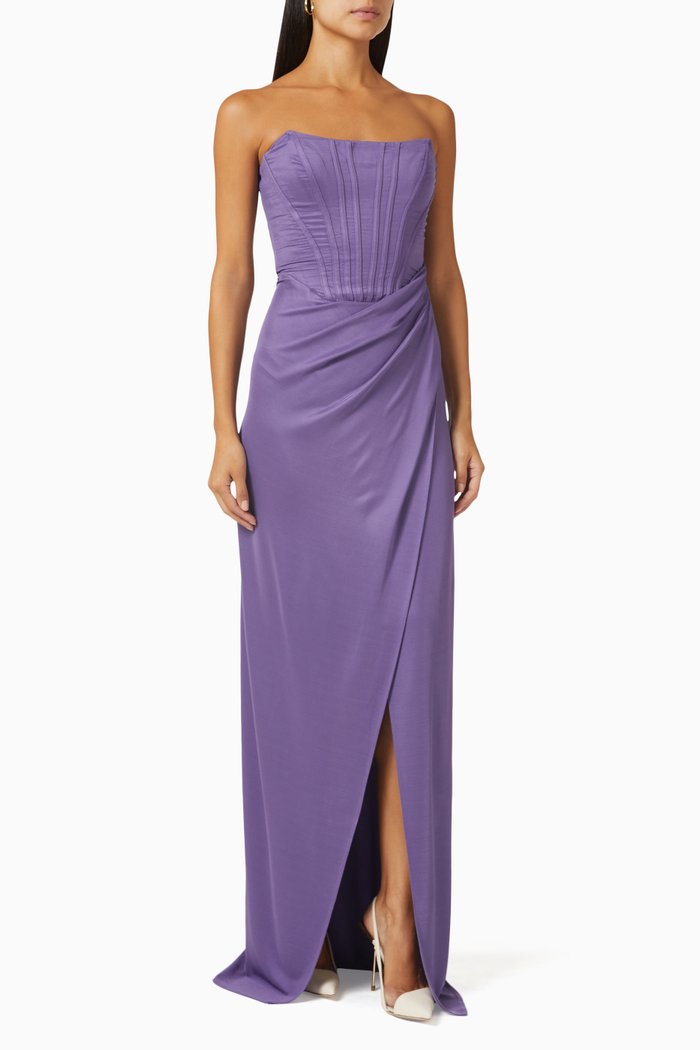 

Red Carpet Slit Dress in Silk, Purple