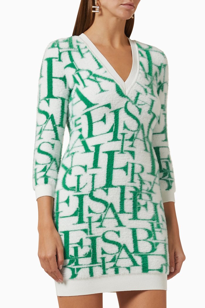 

Logo Letter-jacquard Mini Dress in Knit, White