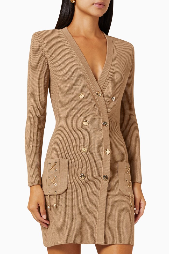 

Criss-cross Chain Mini Dress in Knit, Brown