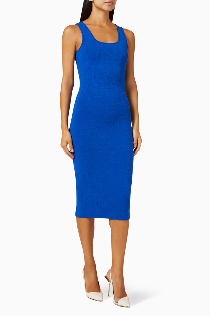 

Embossed-logo Midi Dress in Knit, Blue