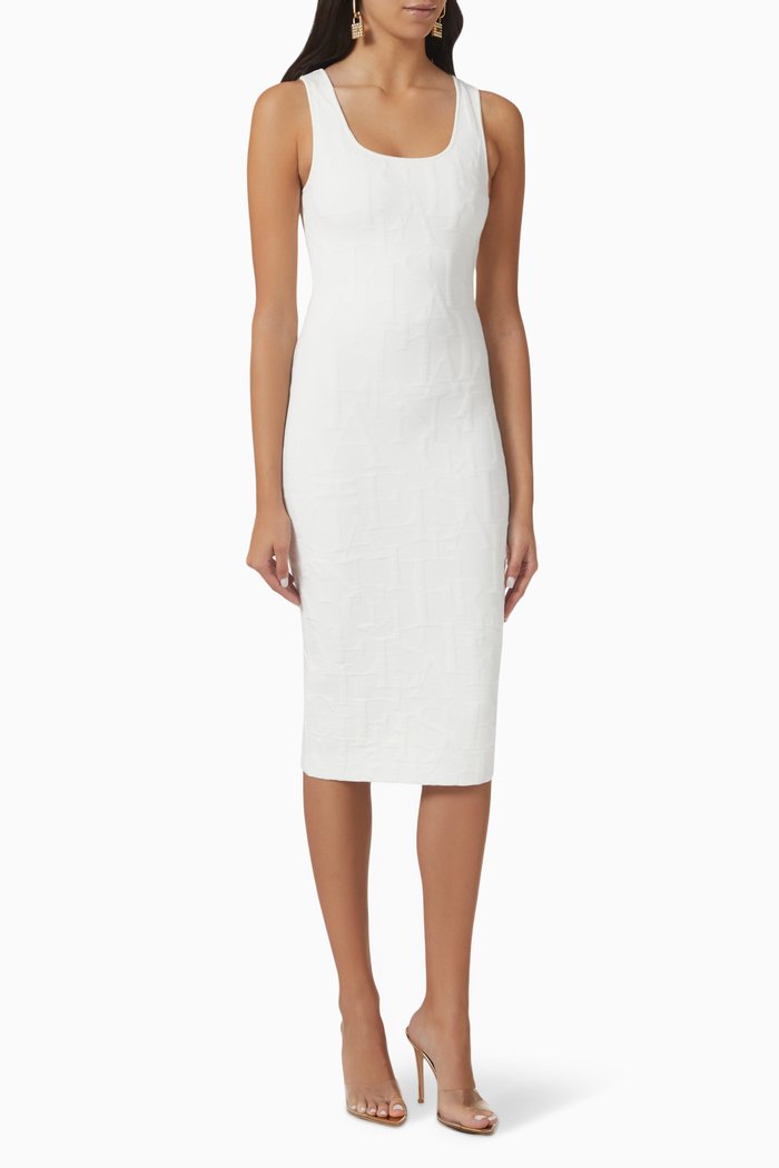 

Embossed-logo Midi Dress in Knit, White