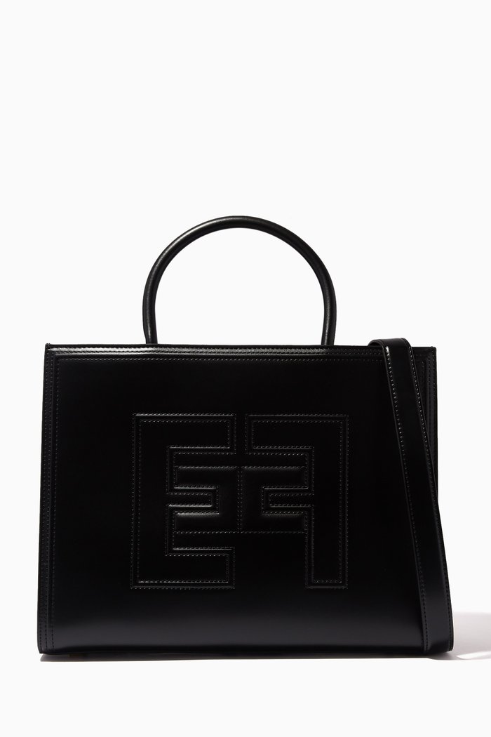 

Medium EF Embossed Tote Bag in Faux Leather, Black