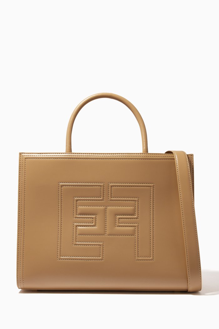 

Medium EF Embossed Tote Bag in Faux-leather, Brown