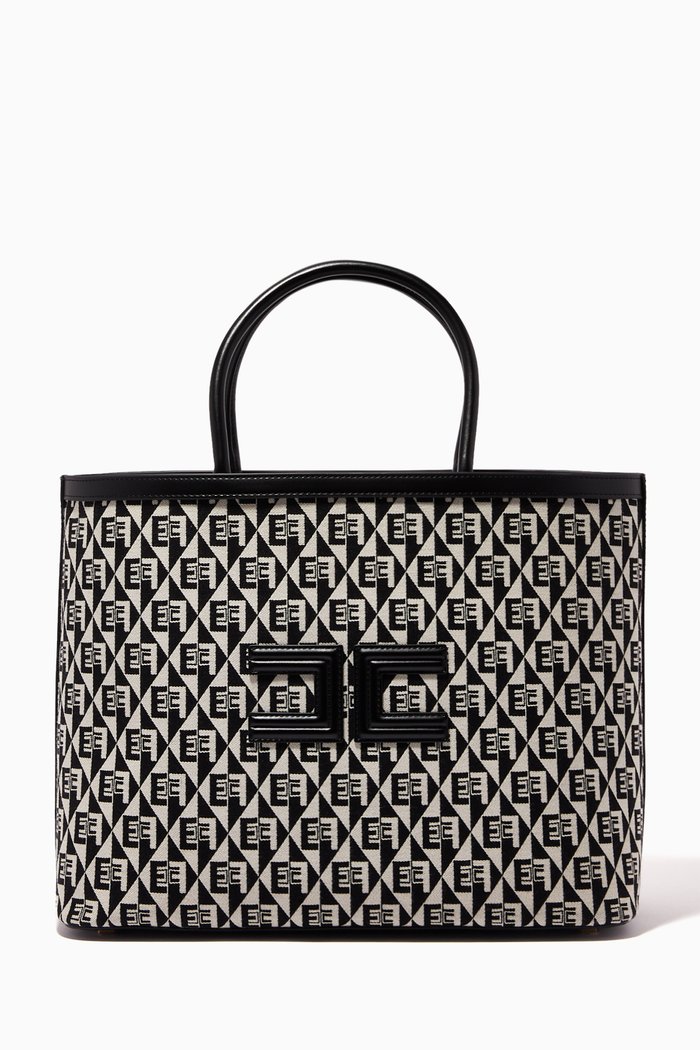 

Large Tote Bag in Diamond Jacquard Canvas, Black