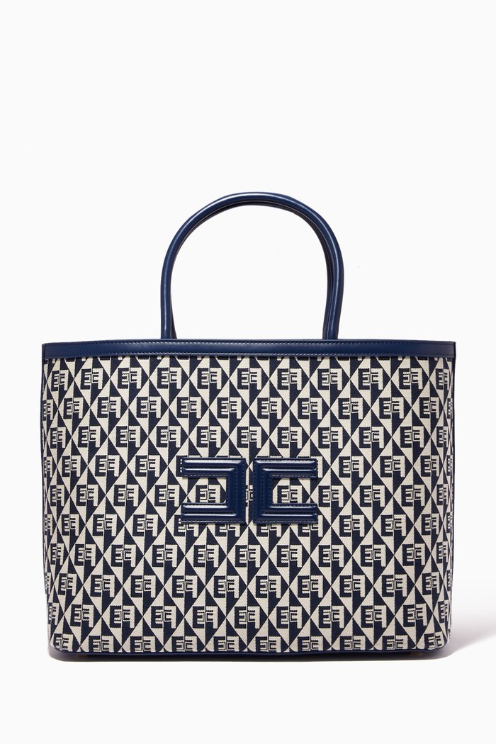 

Large Tote Bag in Diamond Jacquard Canvas, Blue