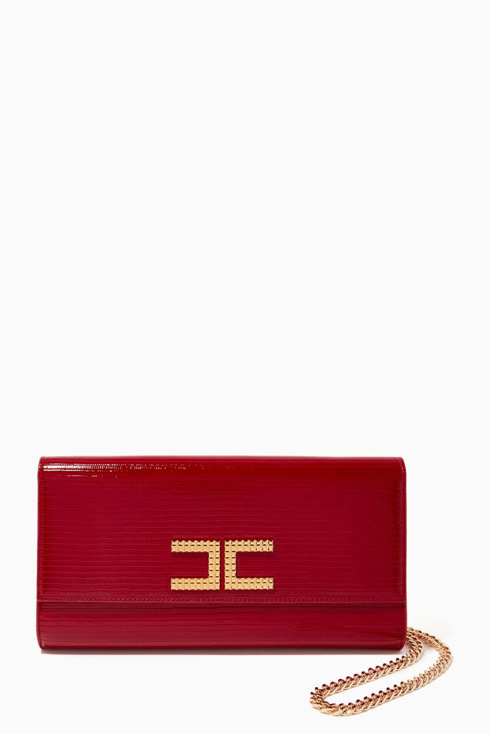 

Maxi Rectangular Logo Clutch Bag in Faux Leather, Red