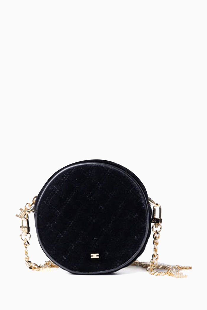 

Charms Round Bag in Quilted Velvet, Black