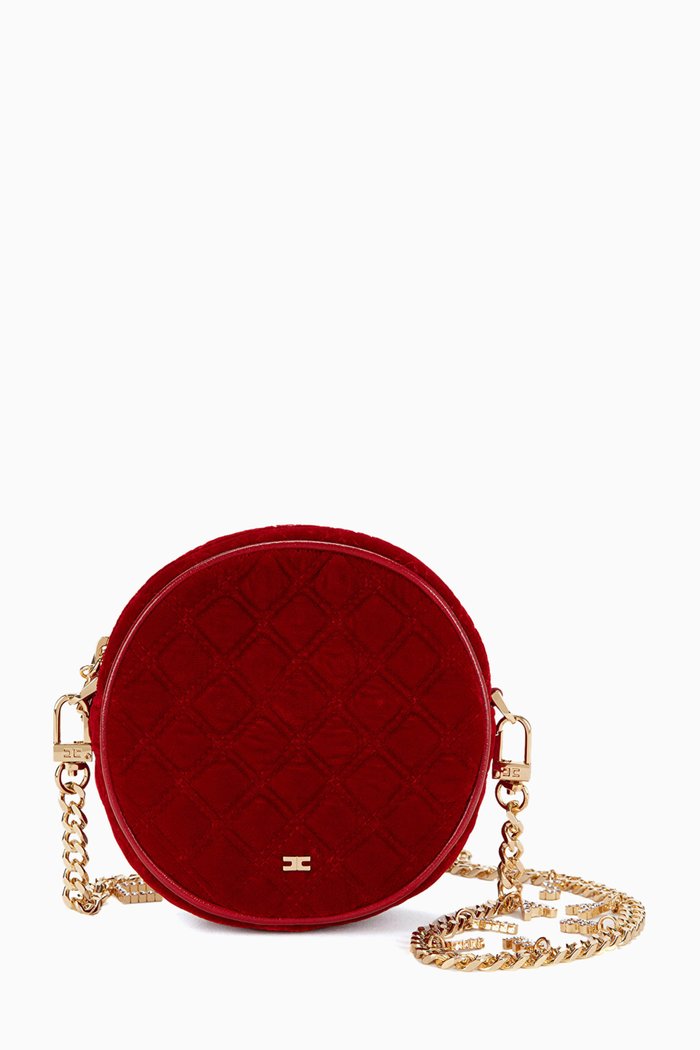 

Charms Round Bag in Quilted Velvet, Red