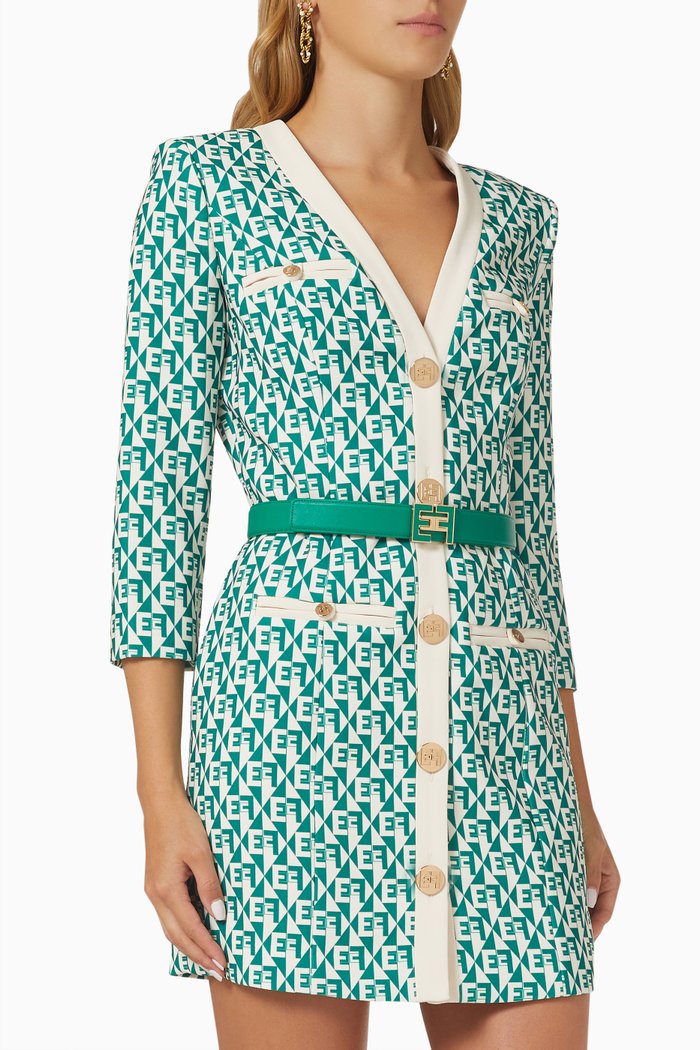 Belted Dress in Stretch Crepe, Green