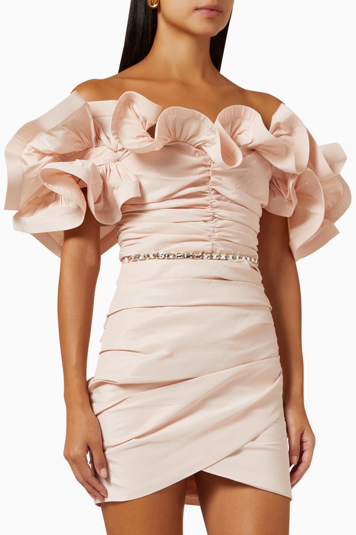 

Gathered Mini Dress in Ottoman Taffeta, Pink