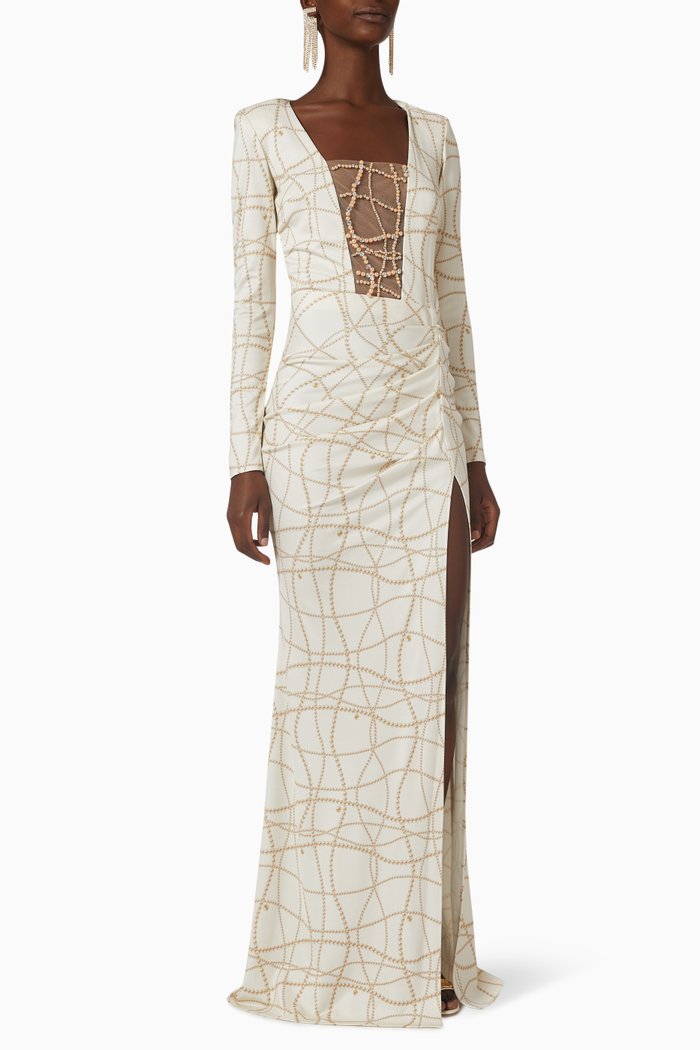 

Pearl Embellished Dress in Viscose Jersey, Neutral