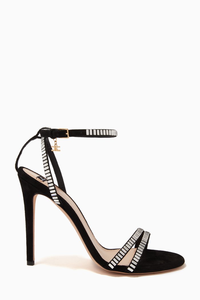 

Crystal-embellished Heel Sandals in Suede, Black