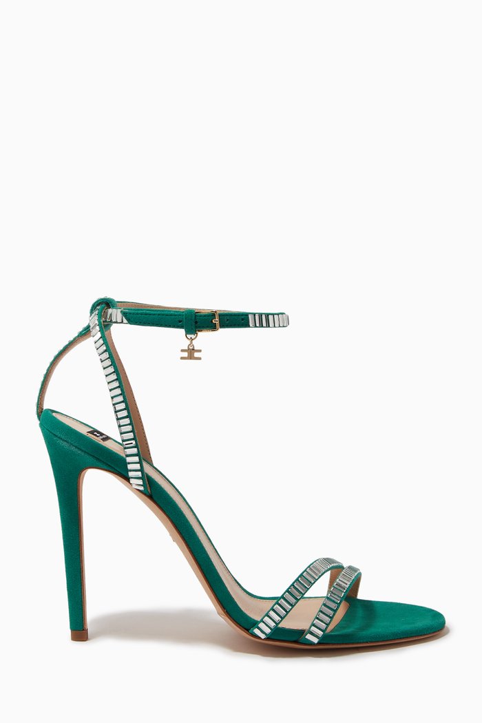 Crystal-embellished Heel Sandals in Suede, Green