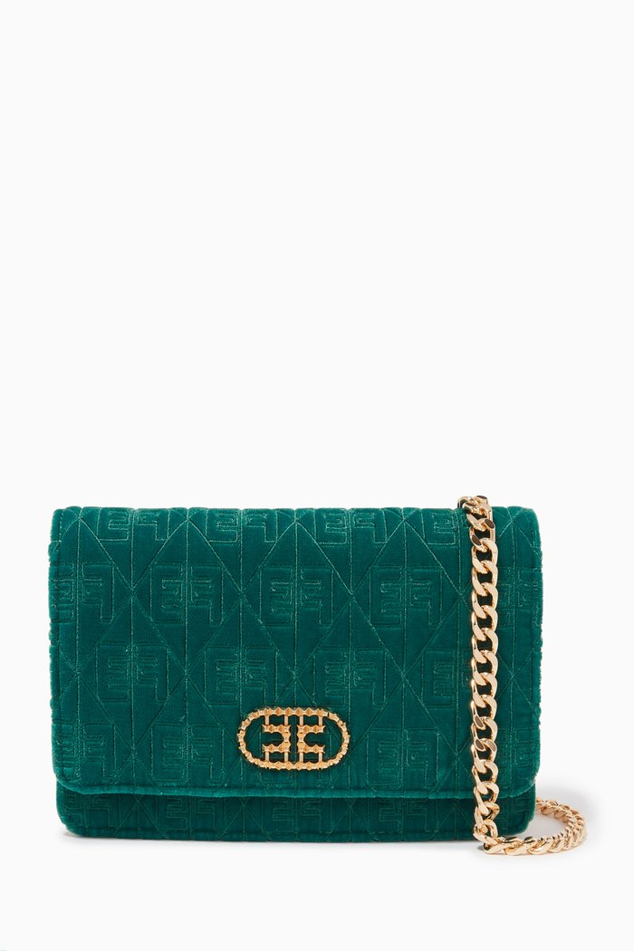 

EF Logo Crossbody Bag in Velvet, Green