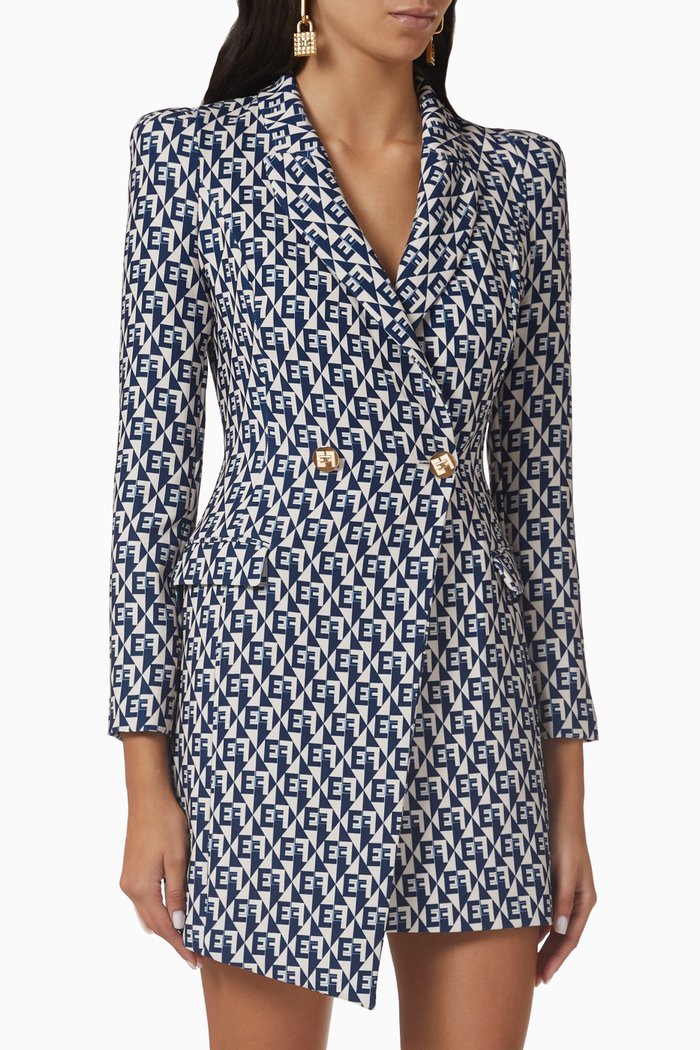 

Diamond Print Coat Dress in Stretch Crepe, Blue