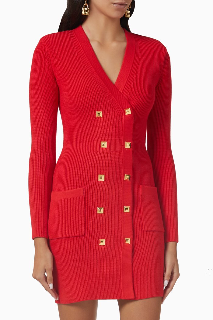 

Studded Mini Dress in Knit, Red
