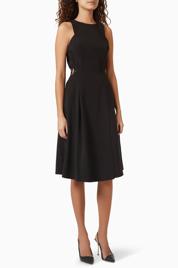 

Flared Midi Dress in Bi-elastic Fabric, Black